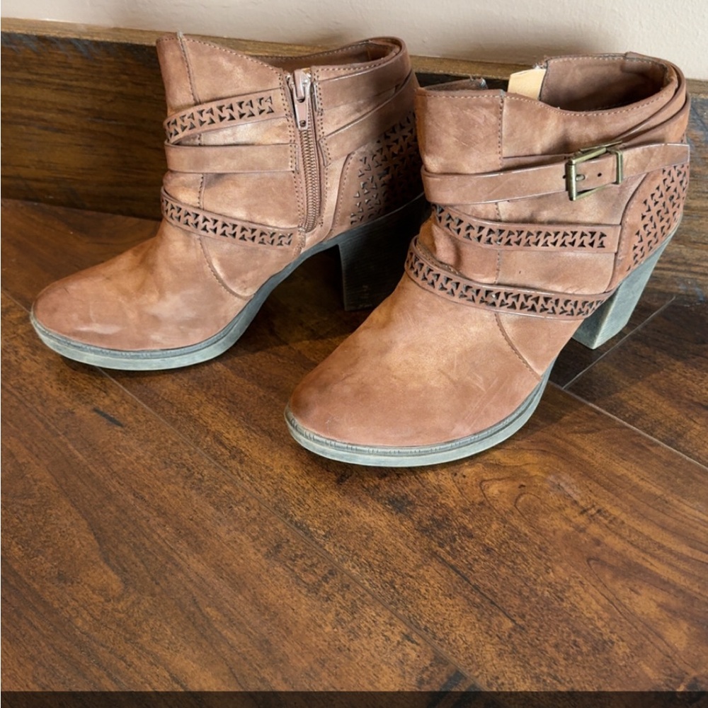 Not Rated Tan Ankle Booties with Buckle Detail